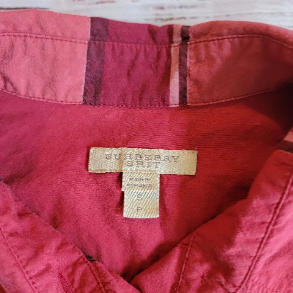 Burberry Brit Red House Check Collared Cotton Button Up Women's Small - Picture 2 of 6